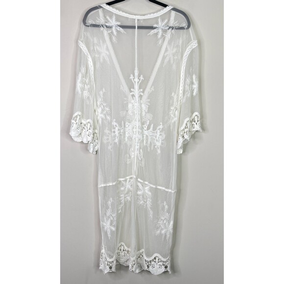 Cupshe Boho Lace Embroidery Crochet Kimono Duster Tie Front Coverup One Size - Picture 9 of 10